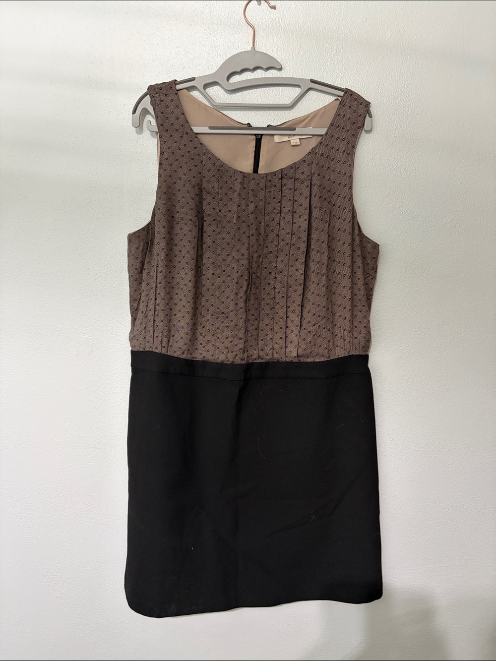 LOFT Brown Patterned and Black Sleeveless Midi Dress